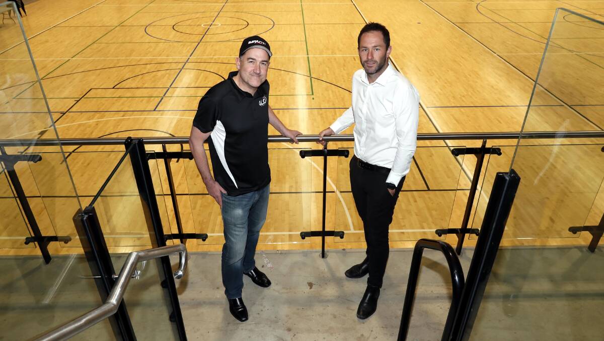 GLO Sports managing director Cam Vale and Wagga City Council's Marc Geppert inspect Equex Centre ahead of Impact Wrestling's Down Under Tour. Picture by Les Smith