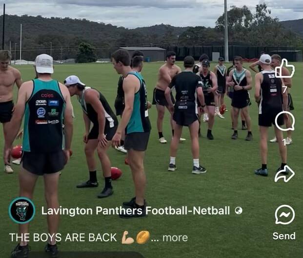 A shirtless Tim Oosterhoff takes part at Lavington training recently. Picture by Lavington Panthers FNC