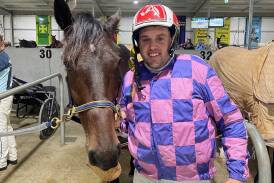 Temora driver Nic Horan is all smiles after enjoying his first win in the sulky at Riverina Paceway on Tuesday night. Picture by Riverina Paceway