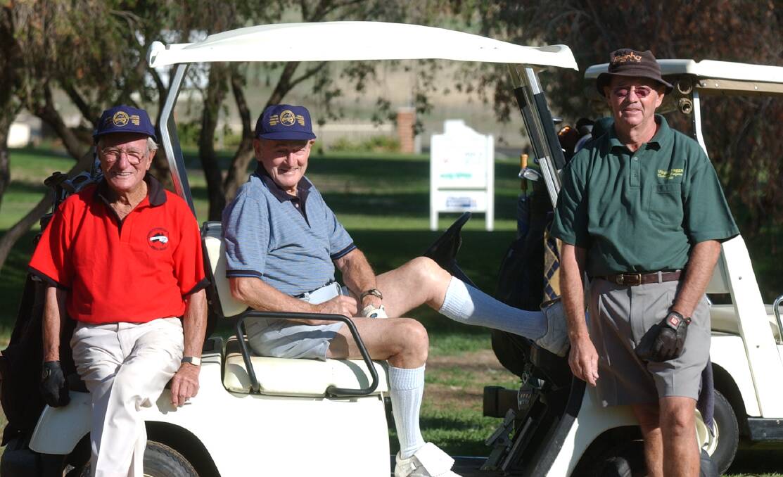 Bert Adams (middle) playing in the Veterans Games at the Wagga Country Club back in 2003 alongside Tom Hillis and Ross Cobby. 