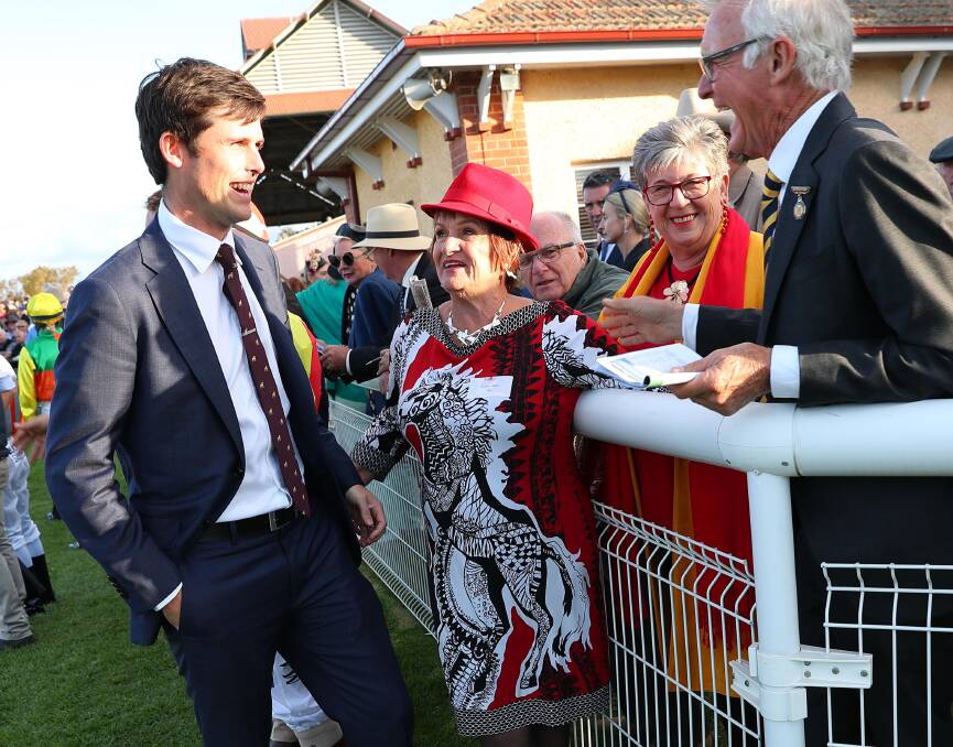James Cummings with Barb Joseph and Bruce Harris on 2018 Wagga Gold Cup day.