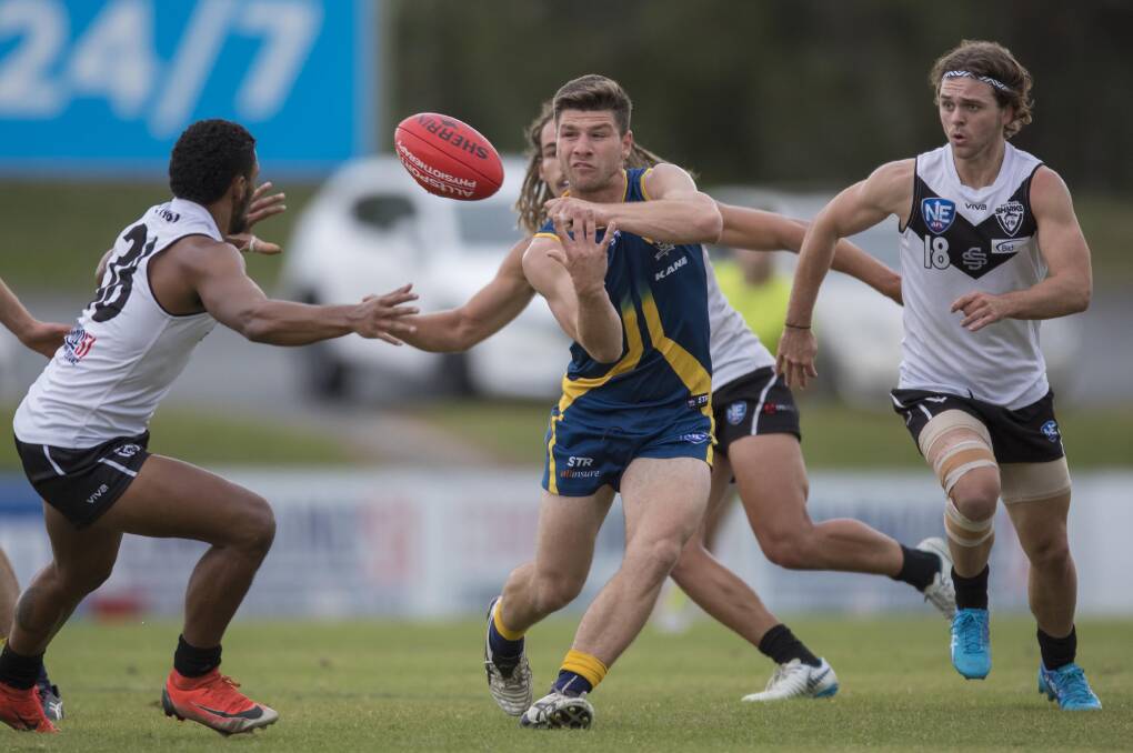 Nick Eynaud in action for Canberra Demons last season against Southport. Picture: TJ Yelds