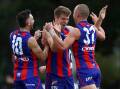 GOING PLACES: Will Reinhold celebrates a goal for Port Melbourne against Essendon in a VFL game last month. Picture: Getty Images