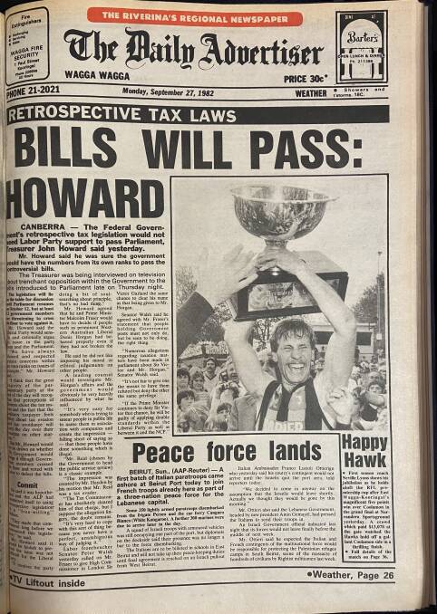 Neville Lyons on the front page of The Daily Advertiser back on September 27, 1982. Courtesy of Michael McCormack
