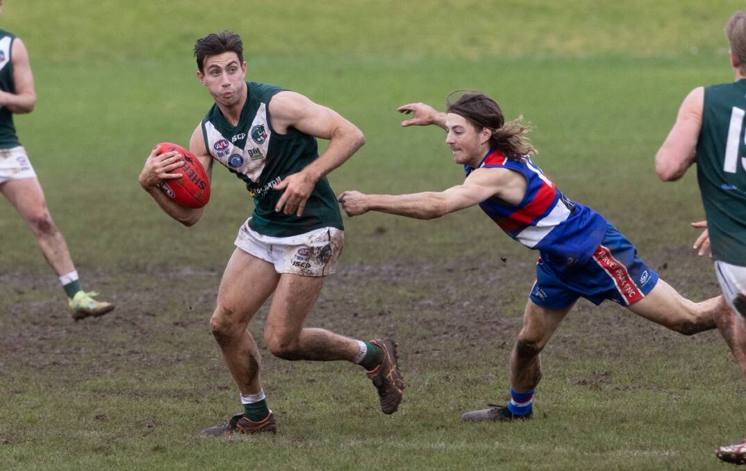 Reilly Mitchell in action during one of his six first grade games for Coolamon this year. Picture by Madeline Begley