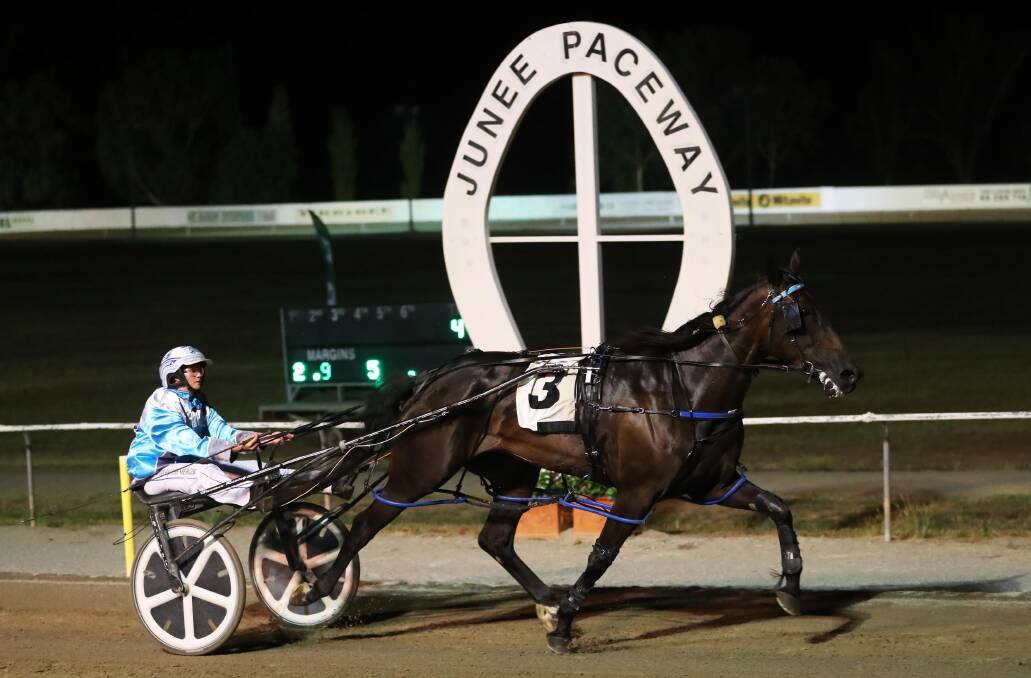 NEVER IN DOUBT: Smooth Sailor cruises to the line to the finish line to take victory in last night's Junee Pacers Cup (2170m). Picture: Emma Hillier