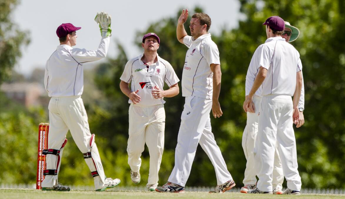 DANGER MAN: Former Wagga cricketer Ethan Bartlett celebrates a wicket for UC Wests in Canberra last year. He will line-up for ACT Aces this weekend.