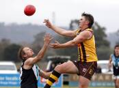 TOUGH BATTLE: Jeremy Piercy and Jack Fisher compete for the ball when East Wagga-Kooringal and Northern Jets met earlier in the year. Picture: Les Smith
