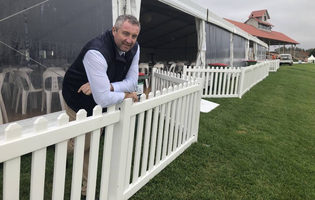 ALMOST HERE: Murrumbidgee Turf Club chief executive Steve Keene puts the finishing touches on ahead of Friday's Wagga Gold Cup meeting. Picture: Matt Malone