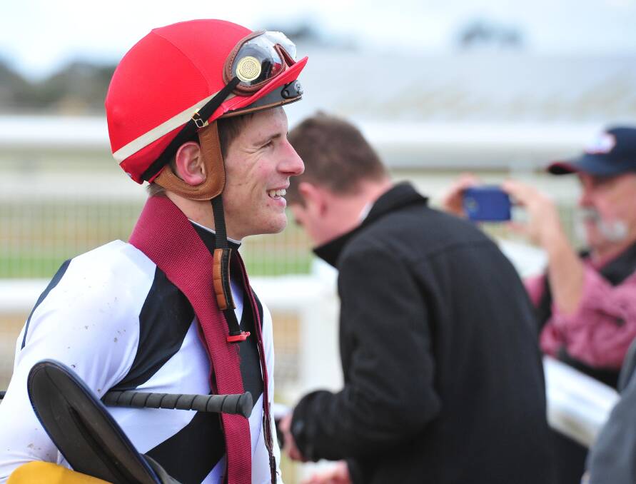 ALL SMILES: Apprentice jockey Nick Heywood returned home to Wagga on Tuesday and enjoyed a winning treble. Picture: Kieren L Tilly