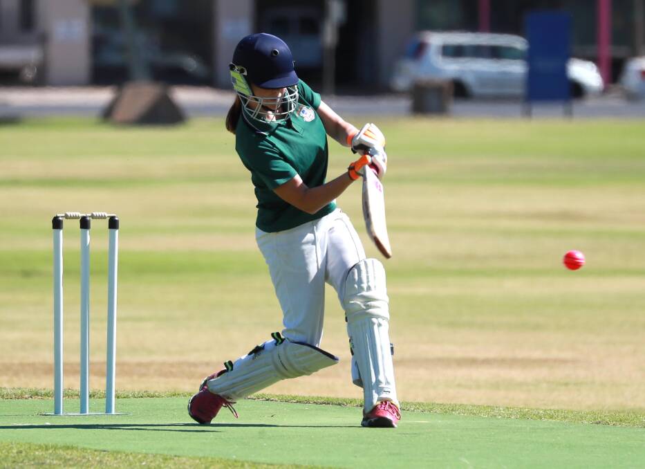 ON THE ATTACK: The Riverina Anglican College's Sophie Bruckner scores more runs in the Thunder Girls Cricket final against Mater Dei Catholic College. Picture: Les Smith
