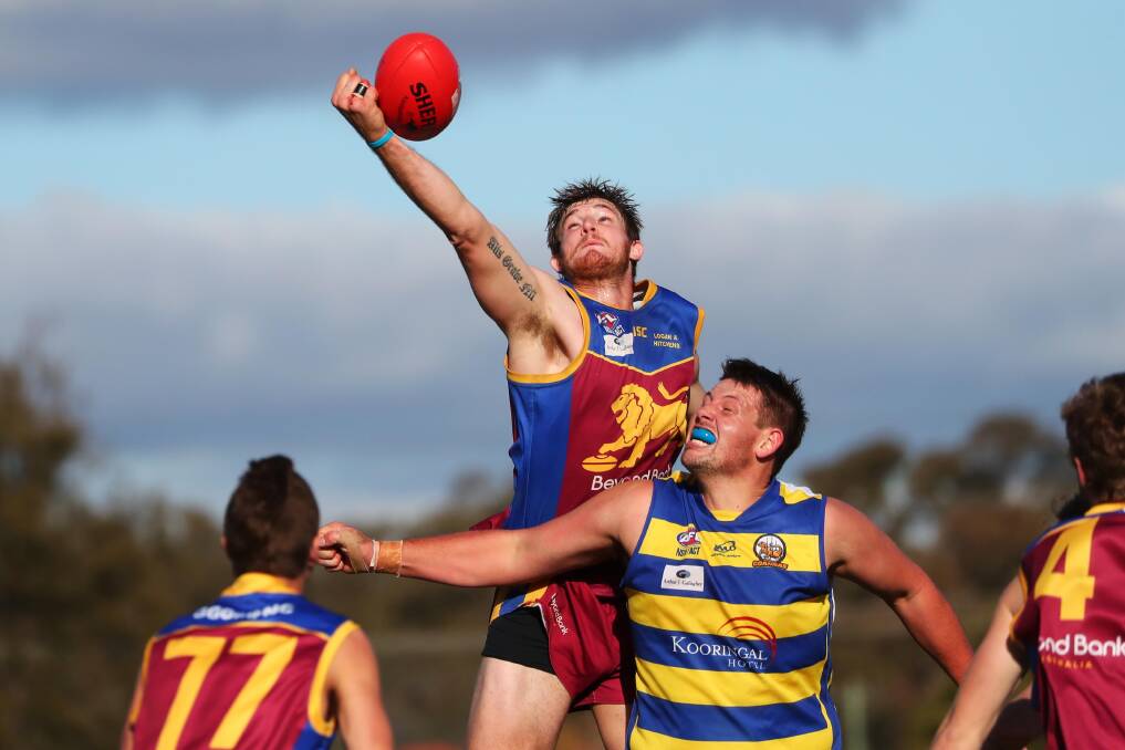 REPORTED: Ganmain-Grong Grong-Matong ruckman Jacob Olsson in action against Mangoplah-Cookardinia United-Eastlakes last Sunday. Picture: Emma Hillier