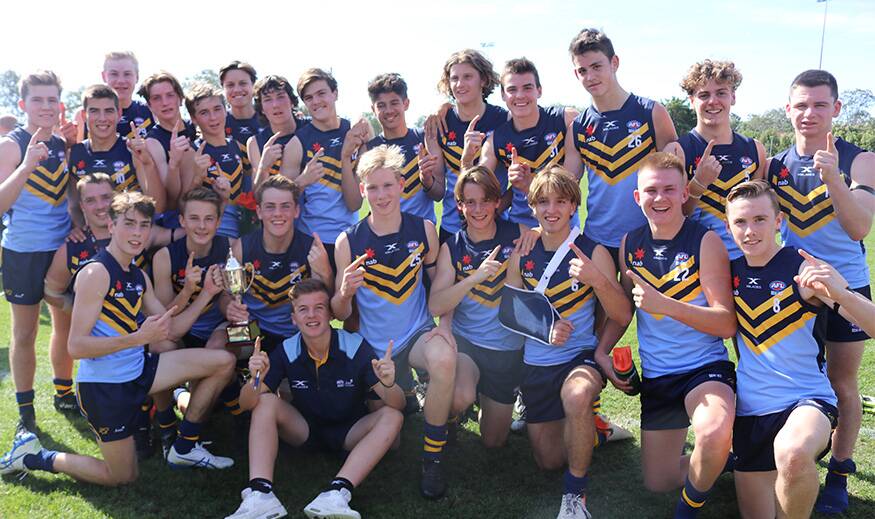 WINNERS: The NSW-ACT Rams team celebrate taking out the division two title at the under 16 national championships. Picture: AFL NSW-ACT