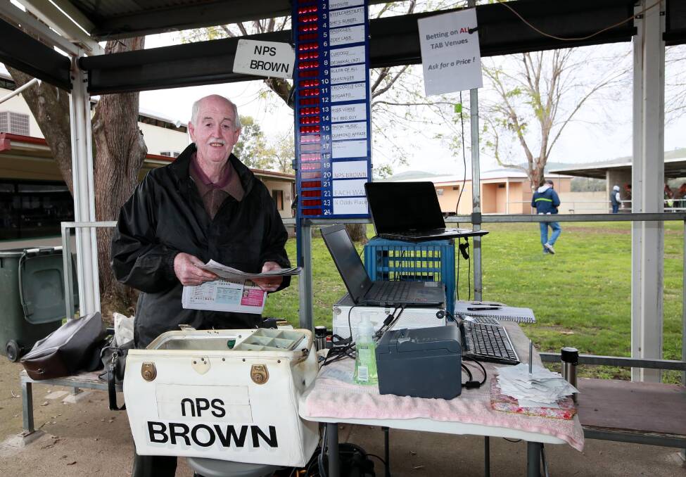 Bookmaker Peter Brown was back fielding at Gundagai races on Saturday. Picture: Les Smith