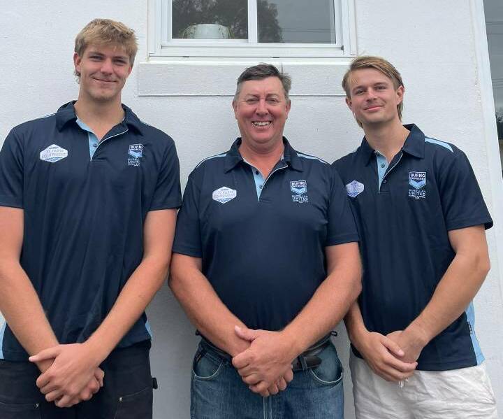 Barellan coach Peter Green (middle) with new signings Jack White (left) and Sam Razums. Picture supplied