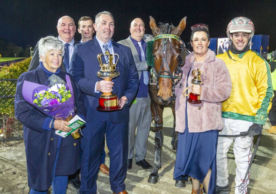 HIGH HOPES: The Johnson family celebrate one of Maajida's group one wins back in 2019. Picture: HRV Trots Media, Stuart McCormick
