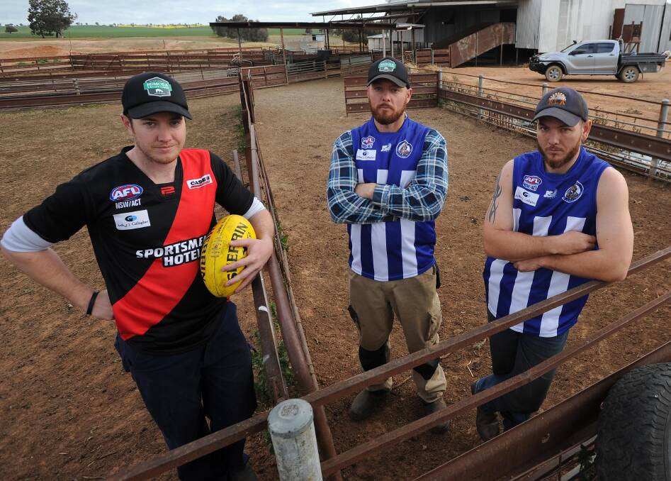 GAME ON: Marrar footballer Jason Reid with his brothers Dan and Adam, who play for Temora, ahead of the grand final. Picture: Laura Hardwick