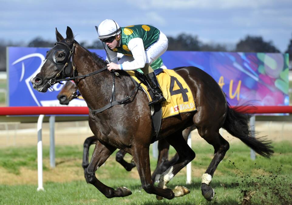 STRONG WIN: High Mode cruises to victory for Shaun Guymer in the Riverina Cup (3800m) at Wagga on Sunday. Picture: Chelsea Sutton