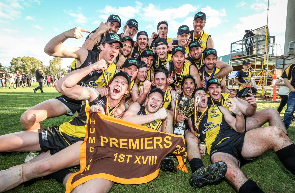 ON THE MOVE: Osborne celebrate last year's Hume League premiership. Picture: The Border Mail