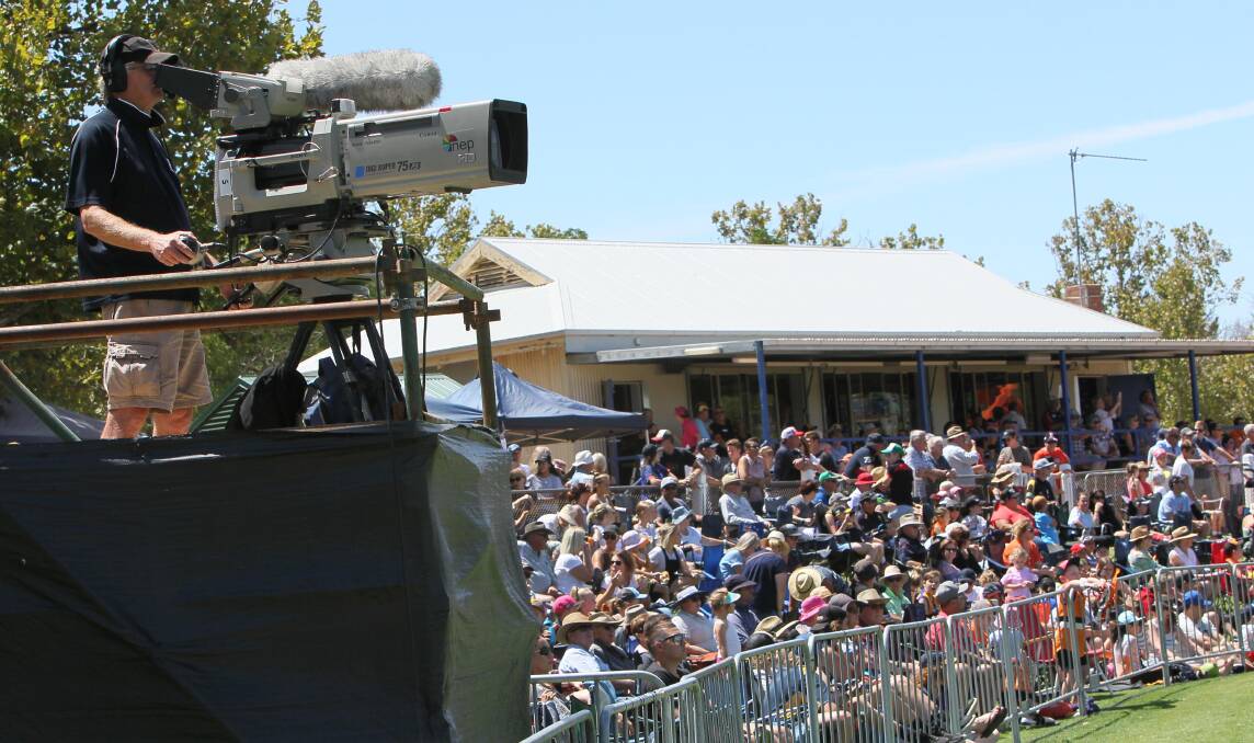A television camera films the AFL pre-season game between GWS and West Coast at Narrandera Sportsground last year. Picture: Les Smith
