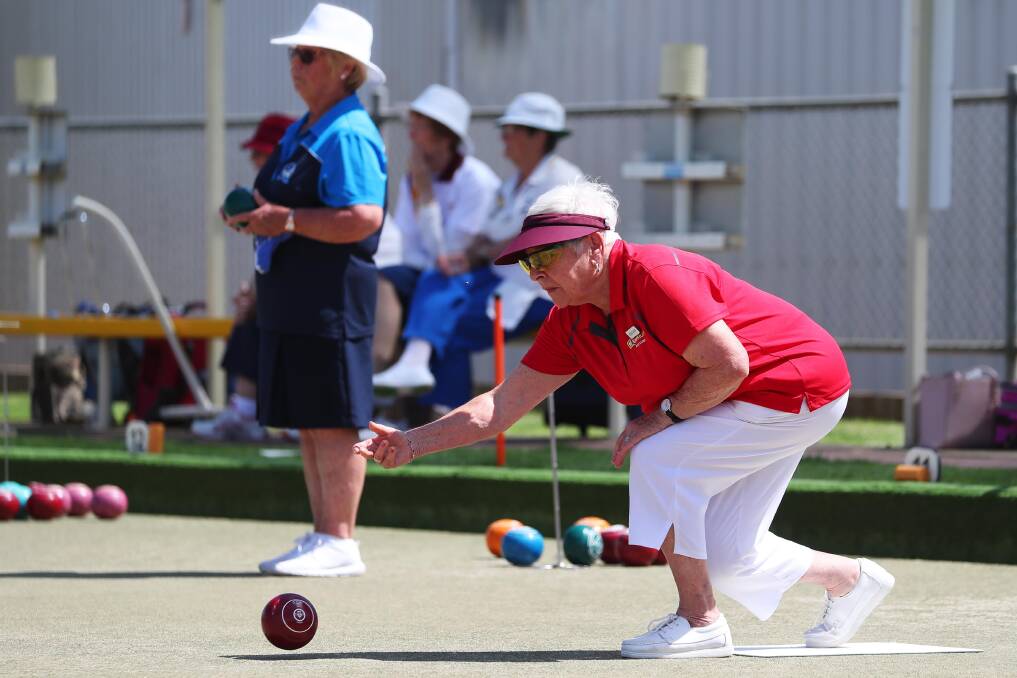 STYLE: Gundagai's Joan Dunn bowls during the 2018 Rules Women's Classic Invitational Triples on Monday. Picture: Emma Hillier