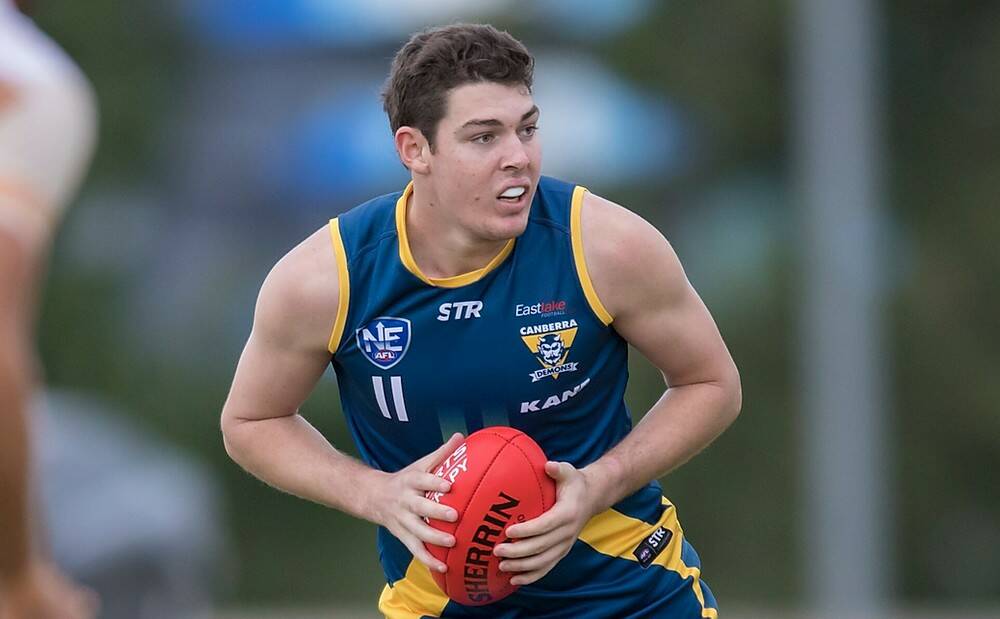 HE'S BACK: Riley Corbett will return to Ganmain-Grong Grong-Matong
for this season after a one-year stint with Canberra Demons in the NEAFL.
Picture: TJ Yelds