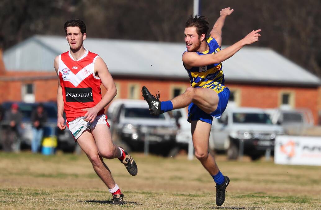 Will Keogh in action for Mangoplah-Cookardinia United-Eastlakes last season. Picture: Emma Hillier