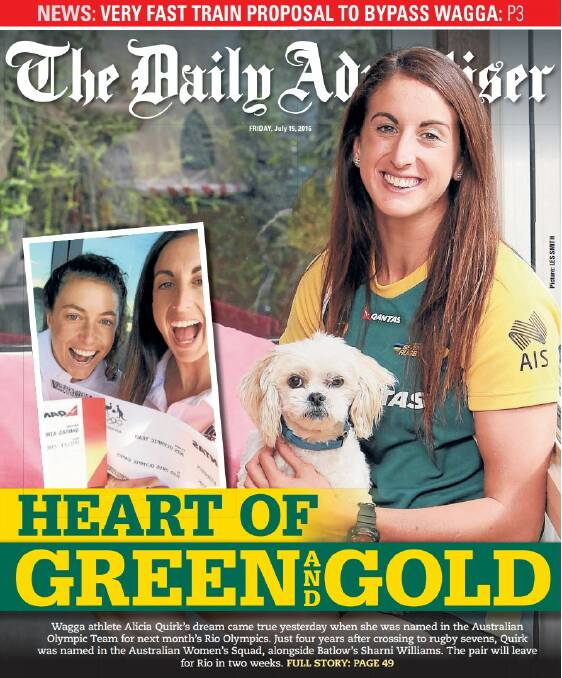 The front page of The Daily Advertiser on July 15, 2016, when Lucas was selected in the Australian Olympic team.
