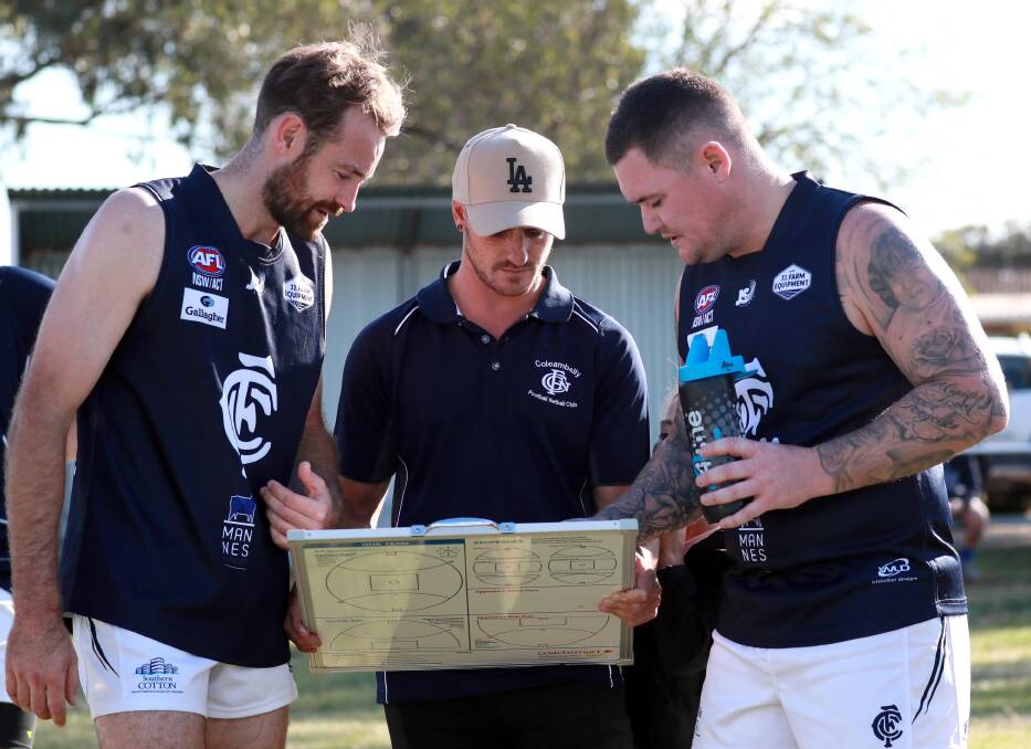 KEY FIGURES: Coleambally coach Luke Hillier, Curtis Steele and assistant coach Jade Hodge.
