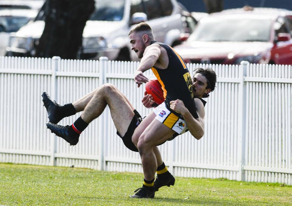 Jed Simpson in action for his old club Queanbeyan. He has been ruled out for the year at Barellan after injuring his knee in a practice game. Picture by Dion Georgopoulos