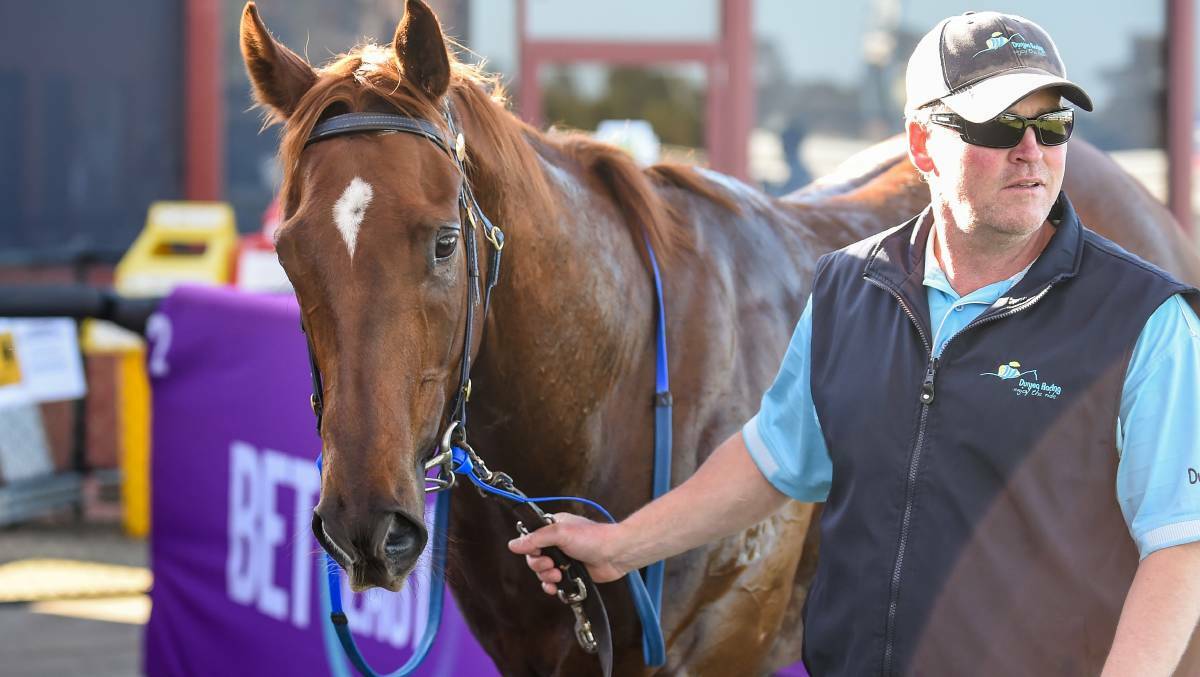 STAYING PUT: Paul Duryea with Front Page, who will be staying with the Duryea stable at Corowa. Picture: Racing Photos