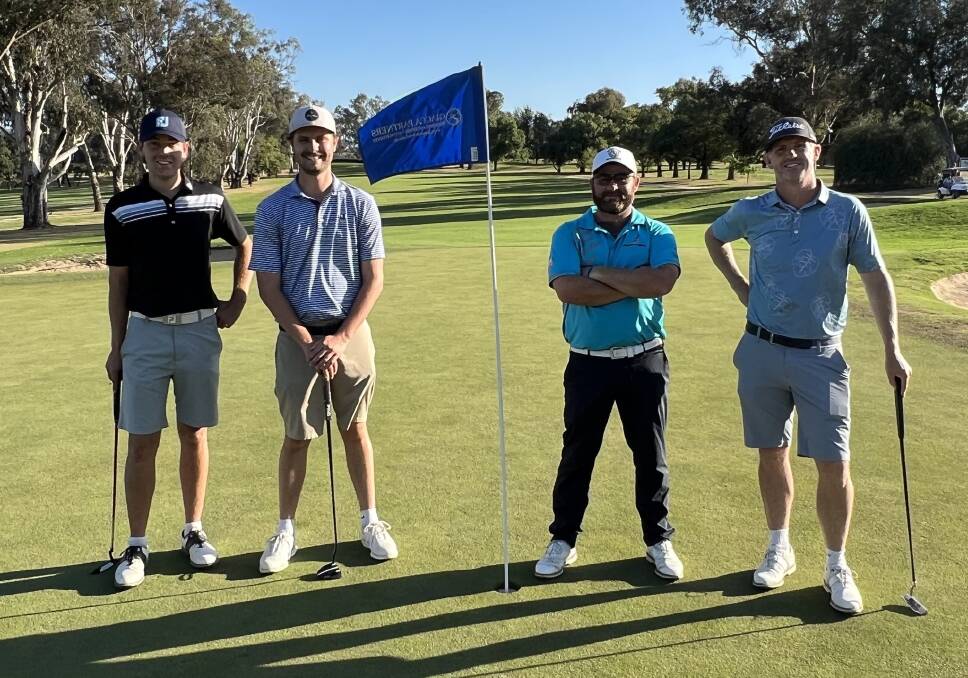 Isaac Molloy, Charlie Pilon, Matt Stieger and Luke Chisholm are all smiles after the Super Skins at Wagga Country Club on Sunday. Picture supplied