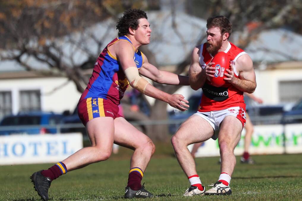 CHANCE: Collingullie-Glenfield Park midfielder Tim Beckmans (right) is a 50-50 chance of returning from a hamstring injury on Saturday. Picture: Emma Hillier