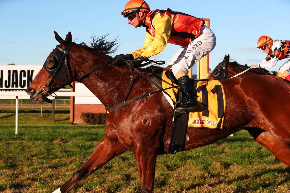 EXTREME OUTSIDE: Foxlike, with Brendan Ward in the saddle, enjoys success at Murrumbidgee Turf Club on Tuesday. Picture: Emma Hillier