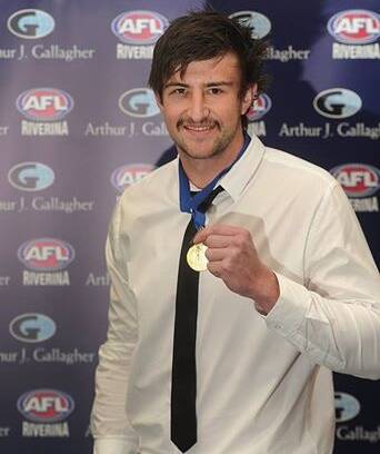 CLEAR WINNER: East Wagga-Kooringal ruckman Nick Hull shows off his Gerald Clear Medal that he won at The Rules Club on Monday night. Picture: Laura Hardwick
