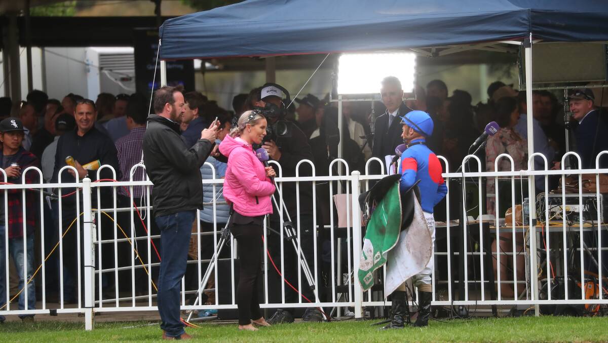 Nick Olive and Brendan Ward after Sly Song's win at Gundagai on Friday. Picture: Matt Malone