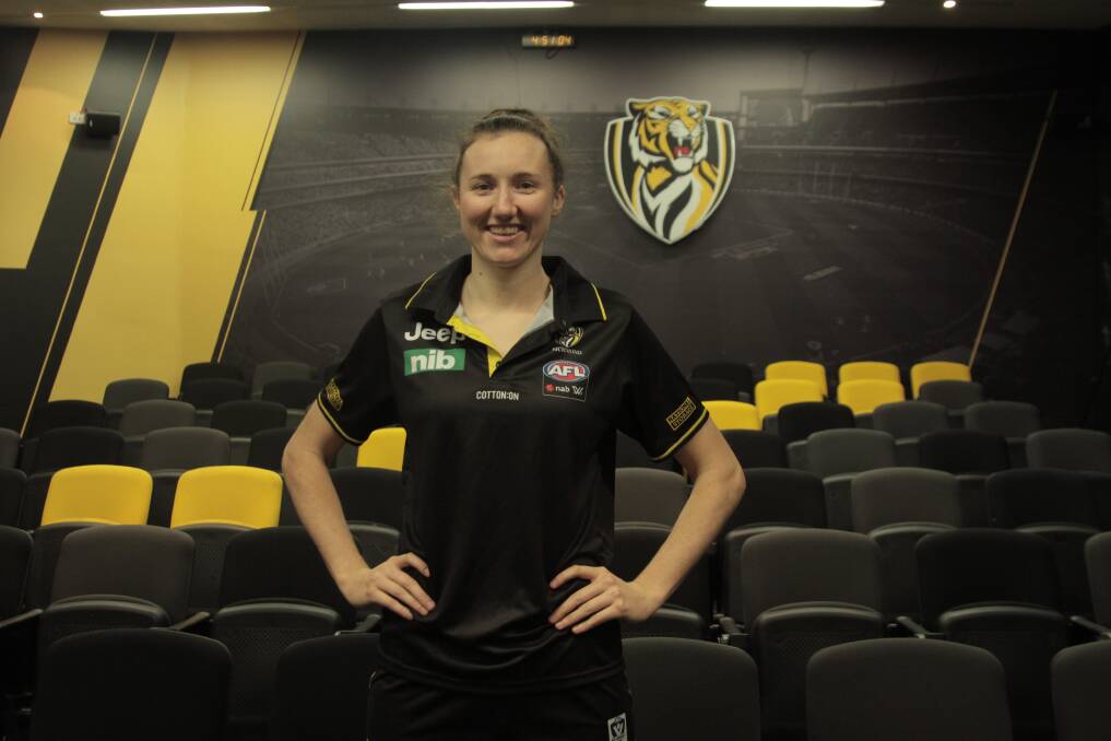 NEW BEGINNING: Rebecca Miller shows off her colours after signing a one-year contract with Richmond's AFLW team. Picture: Richmond Football Club