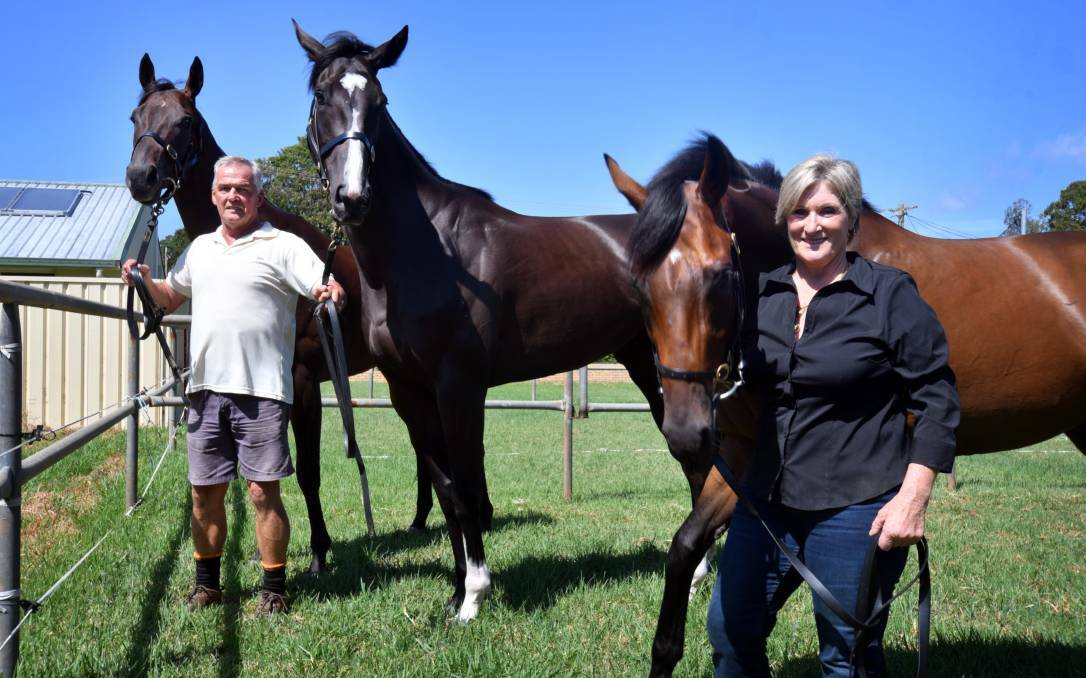 TOP TEAM: Portatorio, foreman Shane Conroy, Awesome Pluck and Victorem with trainer Jenny Graham. Picture: Port Macquarie News
