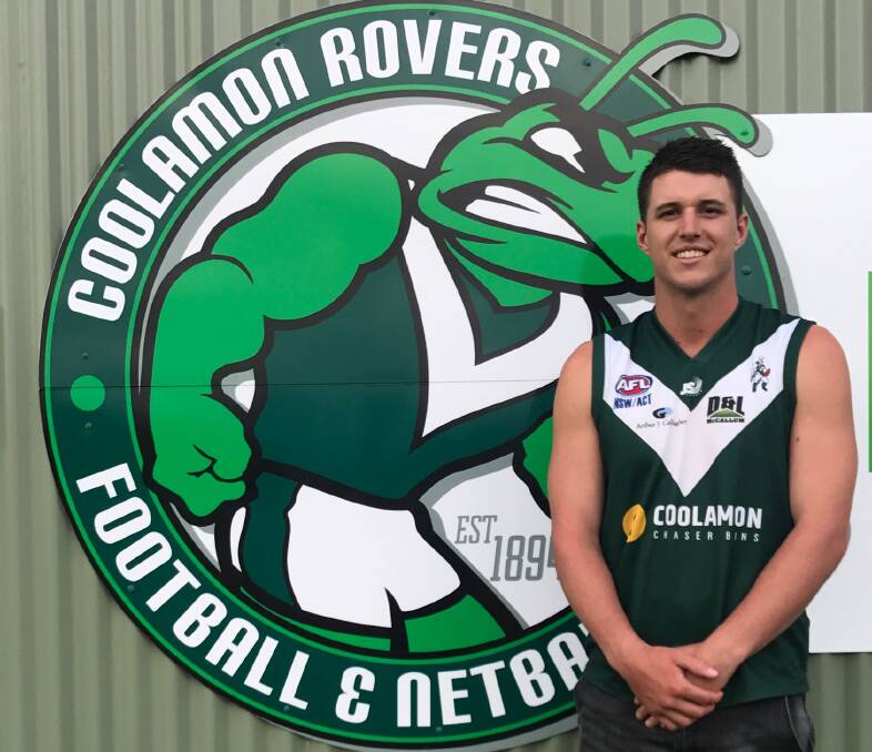 NEW HOME: Prized Coolamon signing Jake Barrett tries on his new colours after signing a two-year deal with the Hoppers.