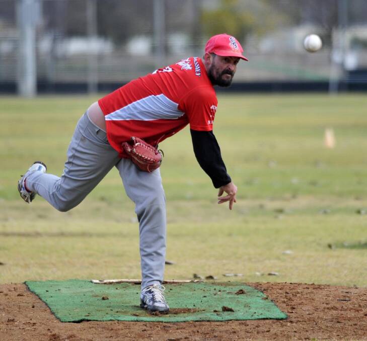 UNLEASH: Red Sox Red pitcher James Hutchinson lets rip in the Wagga Baseball grand final against Wagga Giants at Jubilee Park on Sunday. Picture: Chelsea Sutton