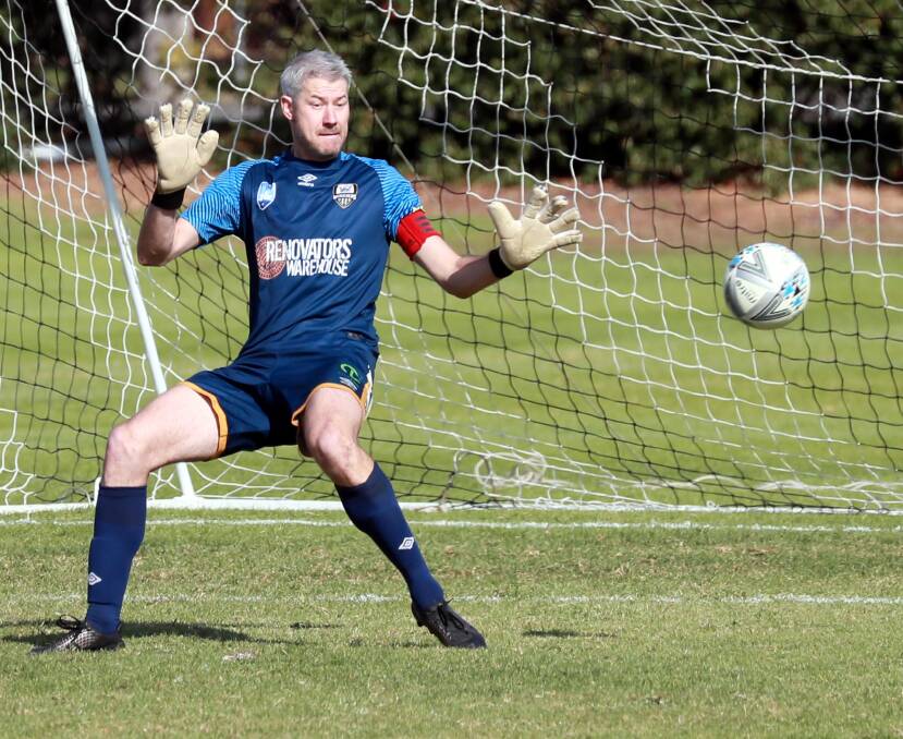 TOUGH GOING: Wagga City Wanderers goalkeeper Rob Fry was busy again on Saturday.