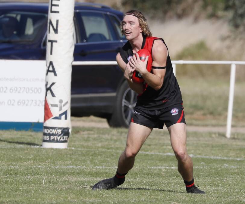MATCH-WINNER: Zach Walgers kicked a goal in the dying seconds to hand Marrar victory over Barellan at Langtry Oval on Saturday.