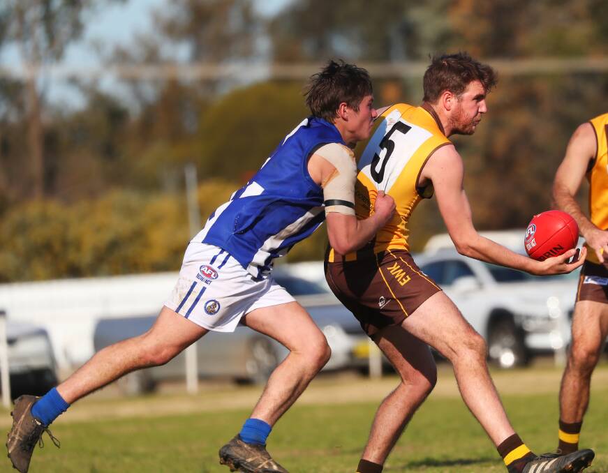 STRONG GAME: Jarrod Turner kicked three and was among the Hawks' best against Temora.
