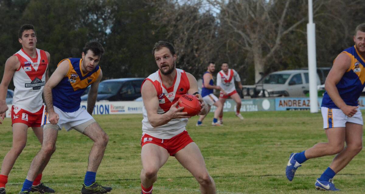 STRONG: Alex Overs had a good game for Griffith against Narrandera at Exies Oval on Saturday. Picture: Liam Warren