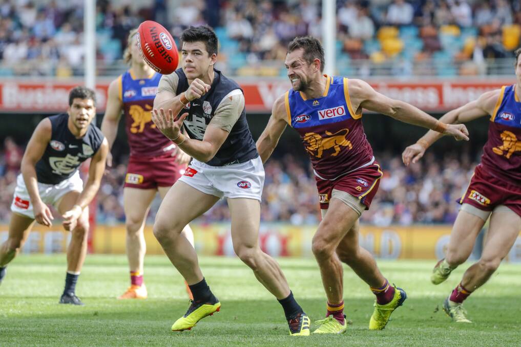 SEASON OVER: Carlton's Matt Kennedy in action against Brisbane Lions earlier in the year. His season is over due to an ankle injury.