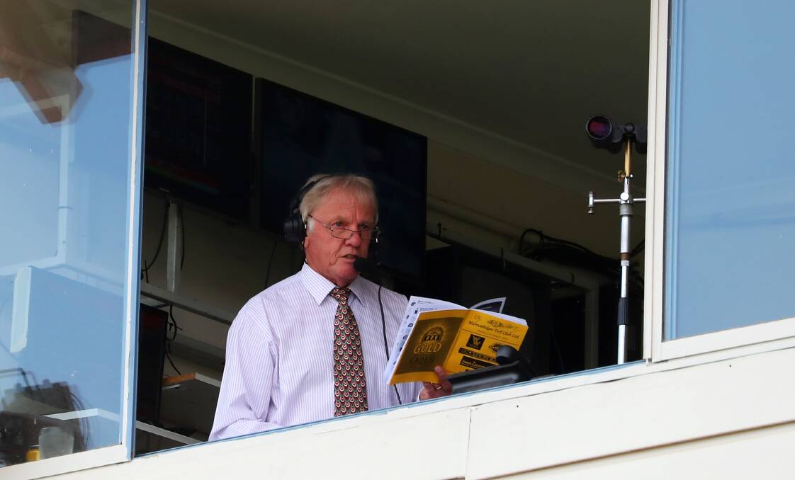 Allan Hull calling the races at Wagga on Tuesday. Picture: Emma Hillier