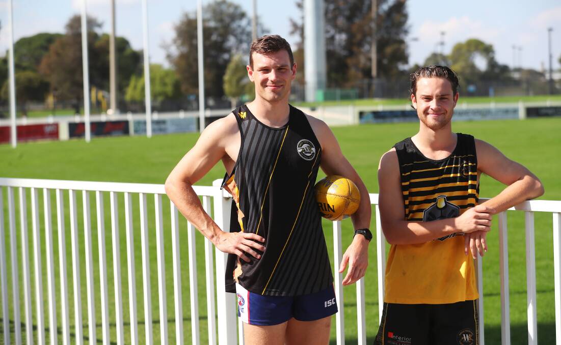 RIVALRY ROUND: Tom and Will Keogh prepare for Wagga Tigers training at Robertson Oval on Thursday, ahead of Saturday's clash against their old team, Mangoplah-Cookardinia United-Eastlakes. Picture: Emma Hillier