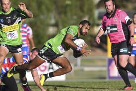Albury's Keanau Wighton runs the ball up with gusto against Young at Greenfield Park on Saturday. Picture by Mark Jesser