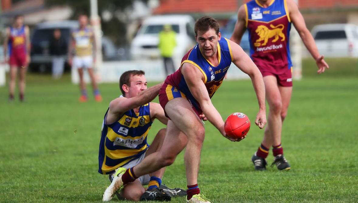 Sam Martyn in action against Mangoplah-Cookardinia United-Eastlakes this season. Picture: Emma Hillier
