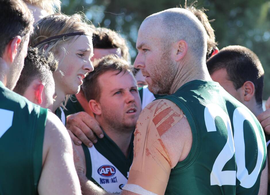 TOUGH START: Coolamon coach Connor Neyland lays down the law during the Hoppers' loss to Griffith. The Hoppers have not played since. Picture: Les Smith